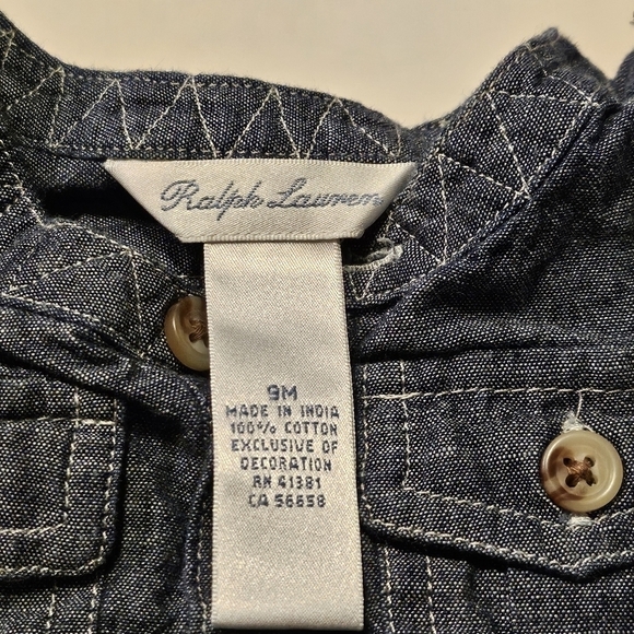 Ralph Lauren Ruffled Denim Dress 100% Cotton Size 9 months - Picture 4 of 4